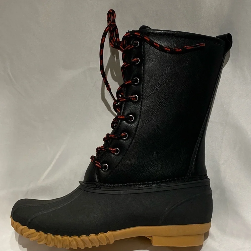 Sociology Joan Black Shearling Lined Duck Boots, size 6